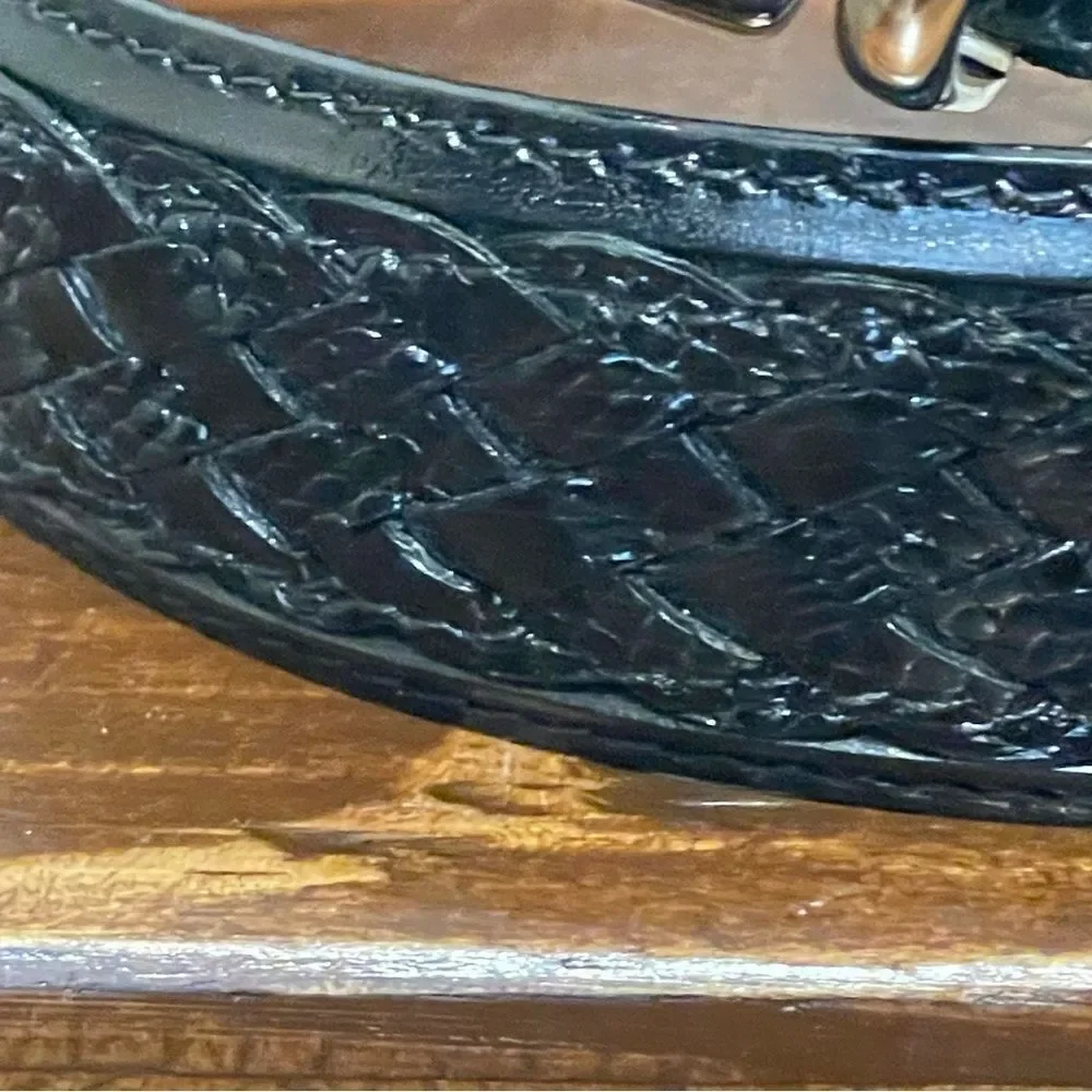 TORINO Ringmark Lizard Men’s Leather Belt Woven Black With Silver Buckle 36